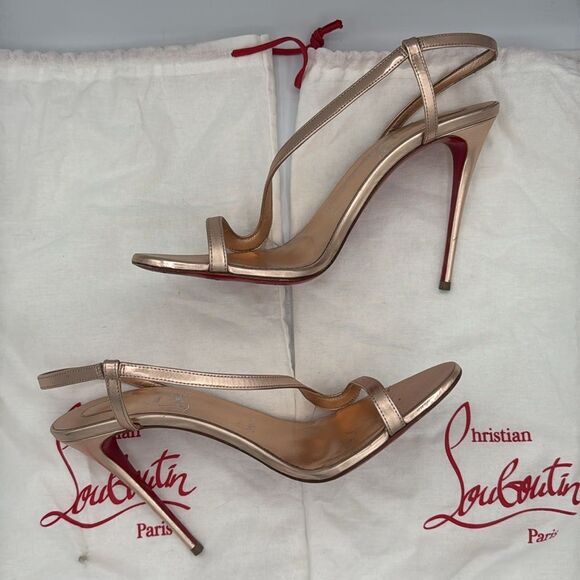 Christian Louboutin Rose Gold 100MM Spechhio Leather Heels Size 9.5/ EU 39.5 - Picture 9 of 15
